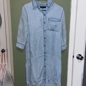 Light Blue Button-Up Denim Dress